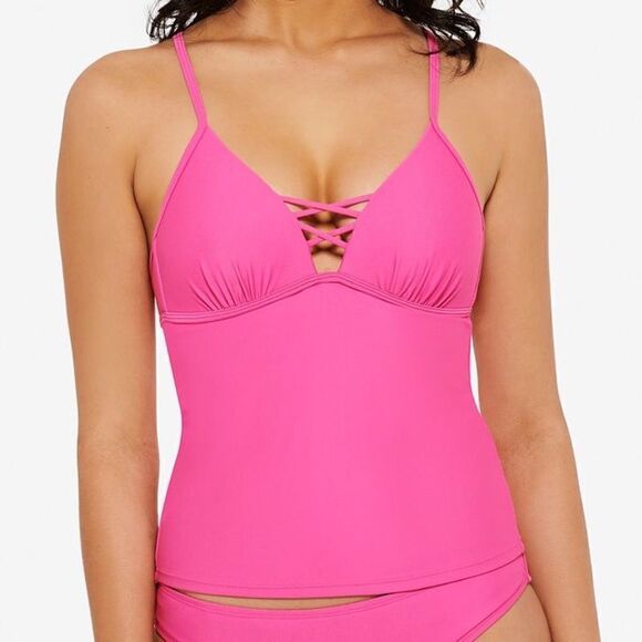 Hula Honey Juniors Strappy Tankini Top Swim Pink Large NWT - Picture 1 of 8